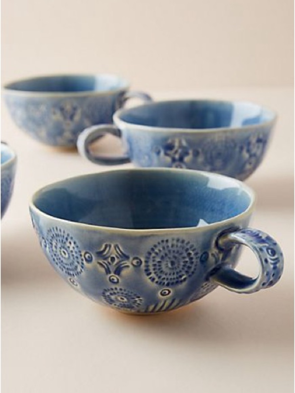 Anthropologie Old Havana Portuguese Stoneware Mugs, Set of 4 Blue
